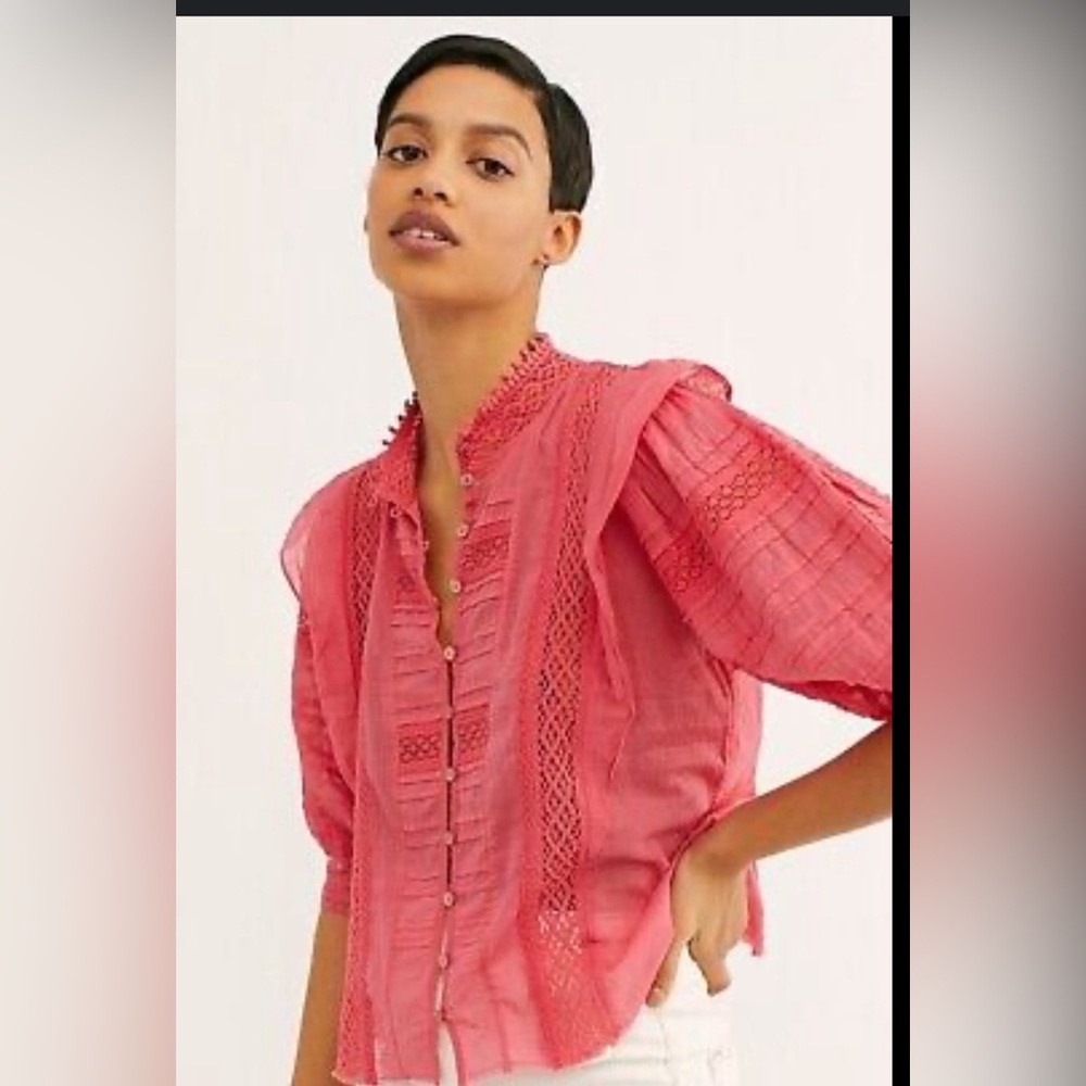 Free People Roselind Casual Button Front Cotton Blouse